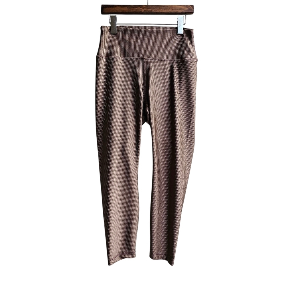 NWT 90 Degree by Reflex Womens L Iron Color Shiny Rib High Rise Ankle Leggings